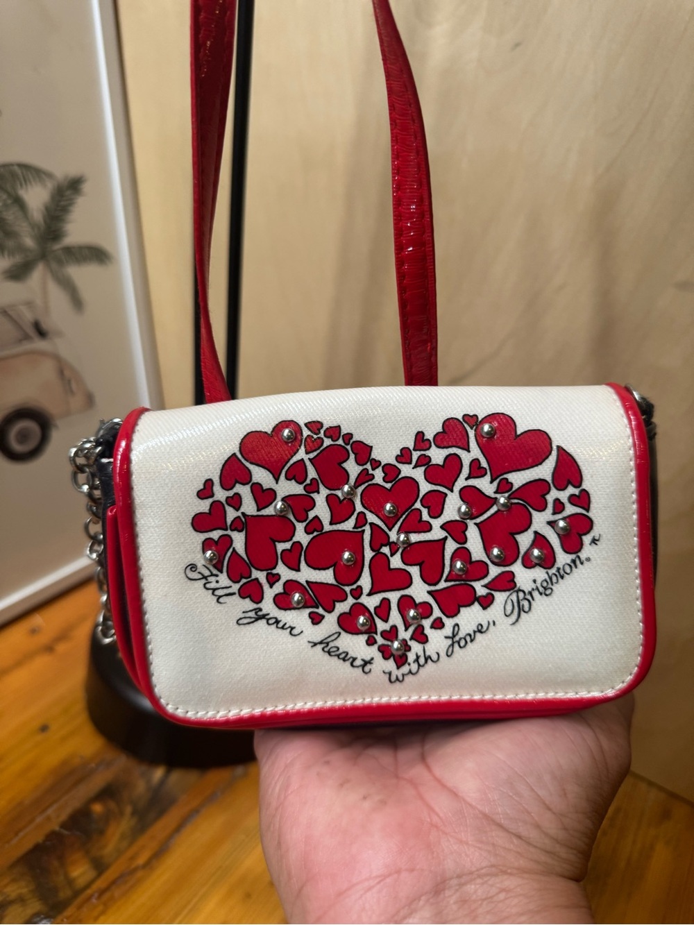 Brighton White Mini Crossbody with Red Heart Motif